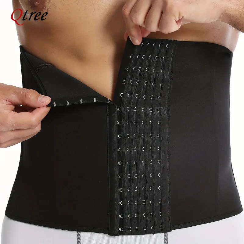 Qtree Men Slimming Body Shaper Corset S-6XL Plus Size Hooks Waist Trainer Belt 7 Steel Bone Compression Tummy Control Strap