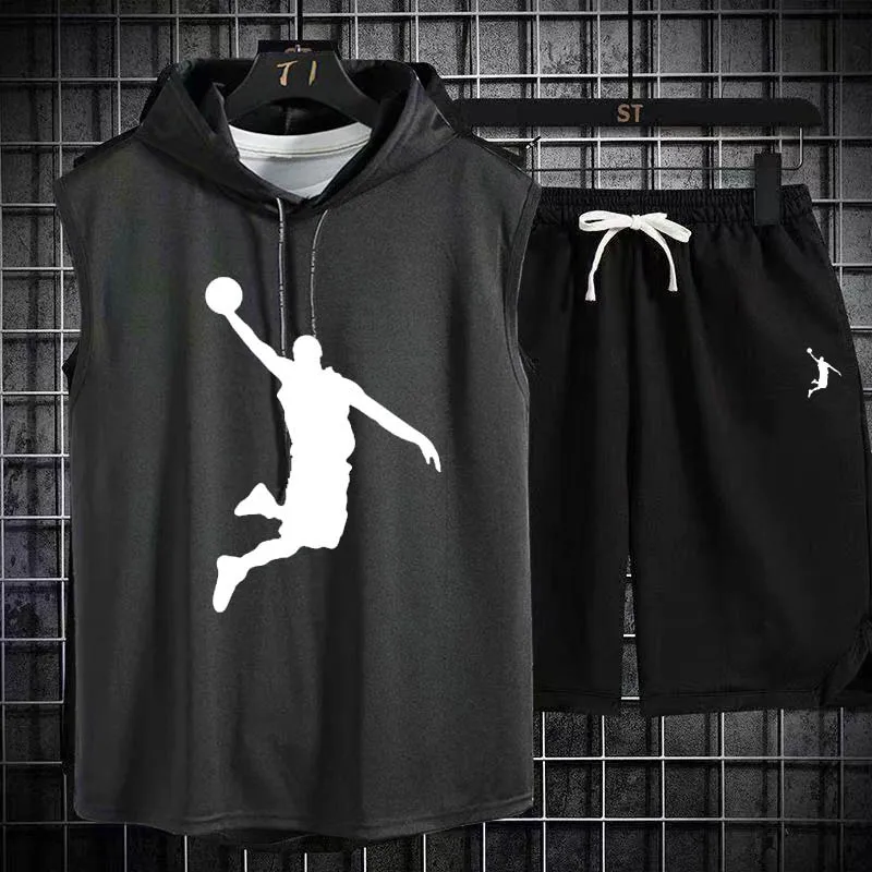 New Summer Mens Muscle Hoodie Vest Sleeveless Bodybuilding Gym Workout Fitness Shirt High Quality Vest Hip Hop Sweatshirt suit sports suit sports vest sports set