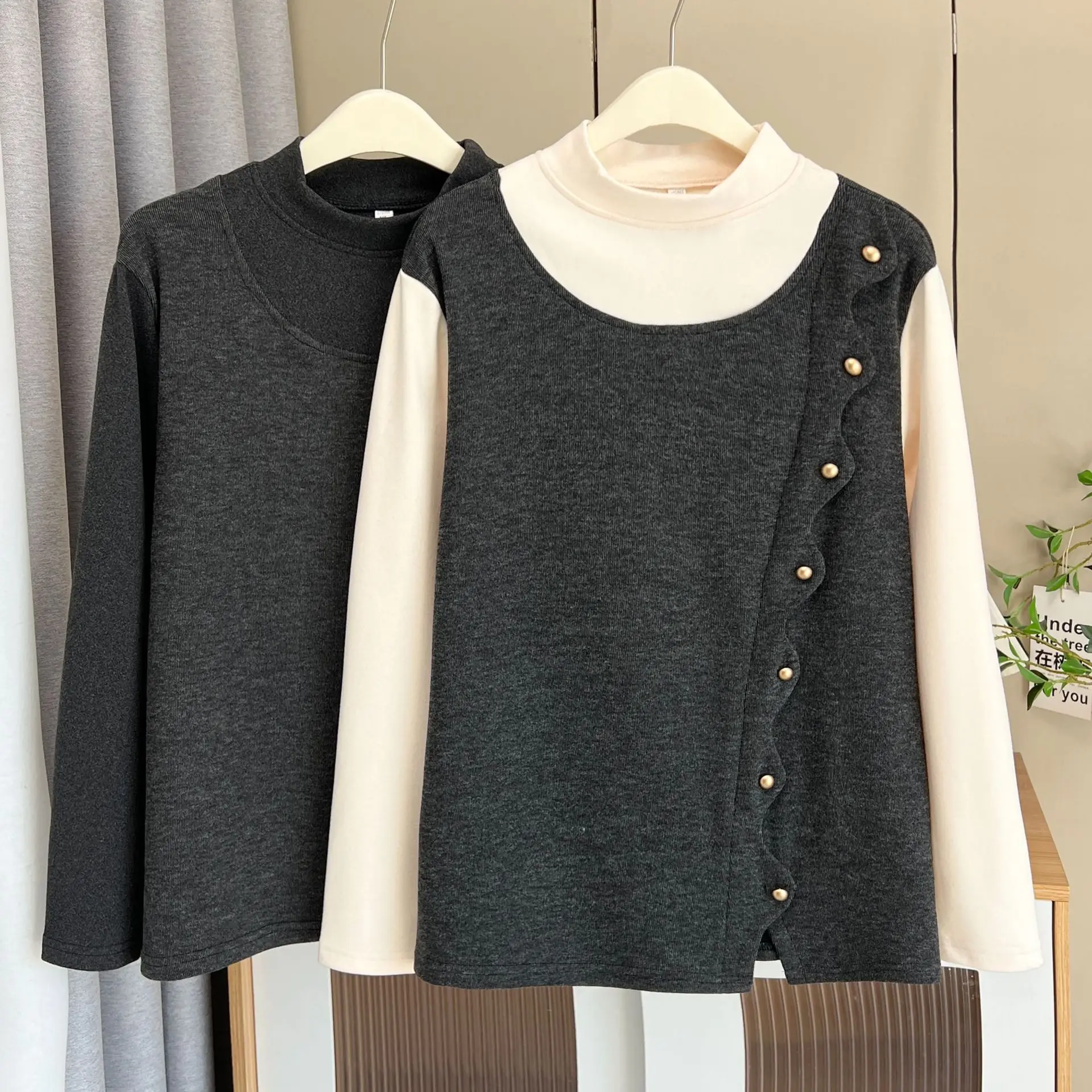 XXXXL Fashion Plus Size Woman Clothing T-Shirt New Fake Two Pieces With Split Fleece Warm Base Tops In Winter 2025