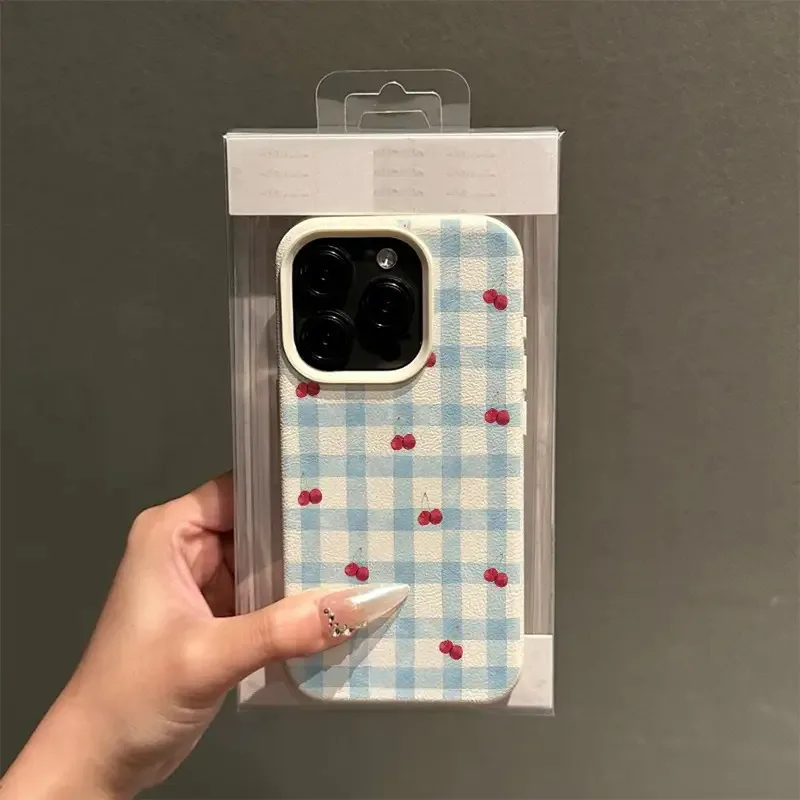 Cherry Red Plaid Lychee-Textured Phone Case - Perfect Gift Idea
