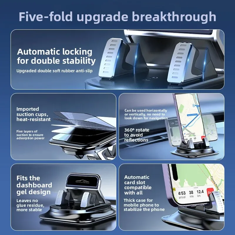 Supporto per Telefono da Auto Girevole Antiscivolo per Cruscotto, Supporto Universale per Navigazione GPS, Accessori Auto - immagine 6