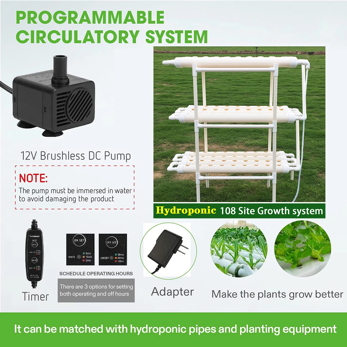 Hydroponics Growing System Kit 3 Layer-108 Planting Holes Food Grade PVC Pipes Soilless Cultivation Equipment Garden Grow Tools Hydroponic Gardening Kit Hydroponic Planting Tools