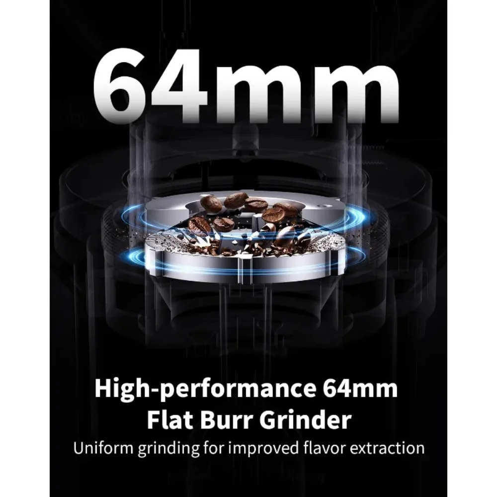 Professional 64mm Burr Coffee Grinder with 100 Grind Settings and All-Metal Chamber, Coffee Bean Grinder with Adjustable