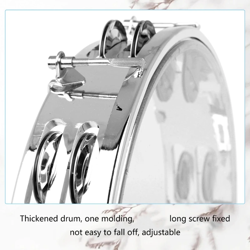 

Metal Bells Hand Held Percussion Drum with Ergonomic Handle Grip 10Inch Double Row Tambourine Round Musical Tambourine