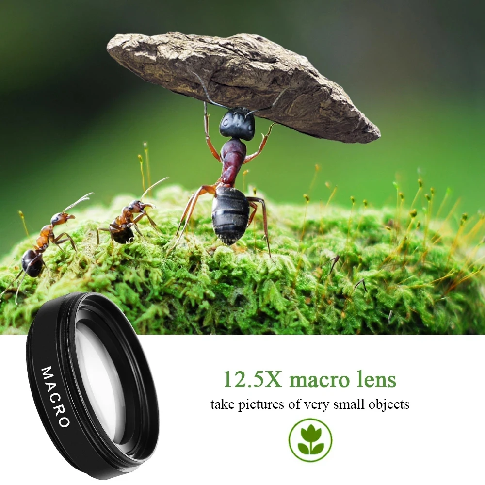 2 In 1 Mobile Phone Lens 0.45x Super Wide Angle 12.5x Macro HD Camera Lens For iPhone 14 13 12 Huawei Xiaomi Samsung Universal