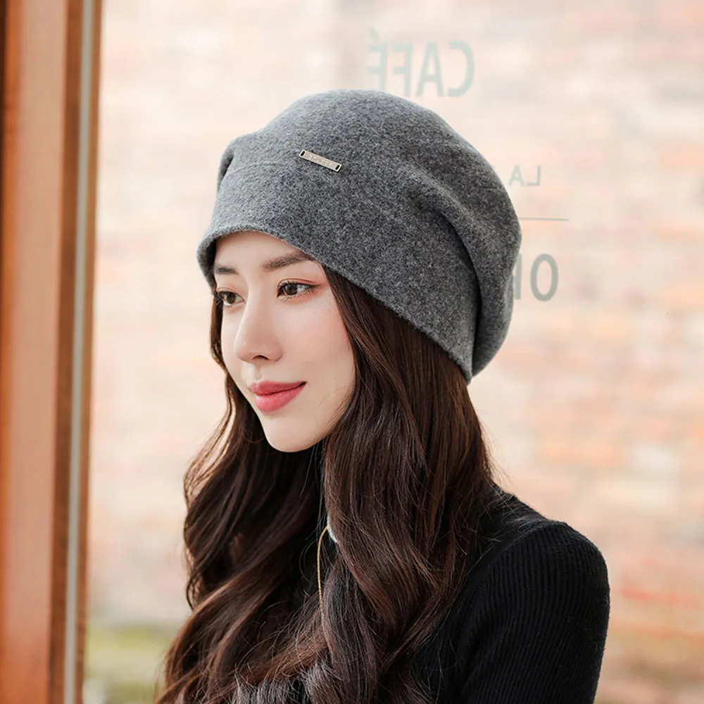 2022 Female Boutique Cashmere Blend Winter Hat Fur Warm Soft Wool Women Skullies Beanies Wholesale Fedora Retro lady caps beret 5
