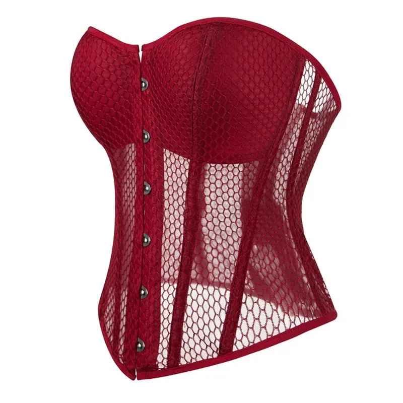 

Corsets and Bustiers for Women Top Sexy Corselet Transparent Mesh Hollow Net Overbust Corselet Gothic Lingerie Vintage Plus Size