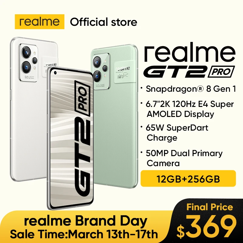  realme GT 2 Pro 5G Smartphone Snapdragon 8 Gen 1 SONY IMX766 Camera 6.7"120Hz 2K Display 65W SuperDart 5000mAh 