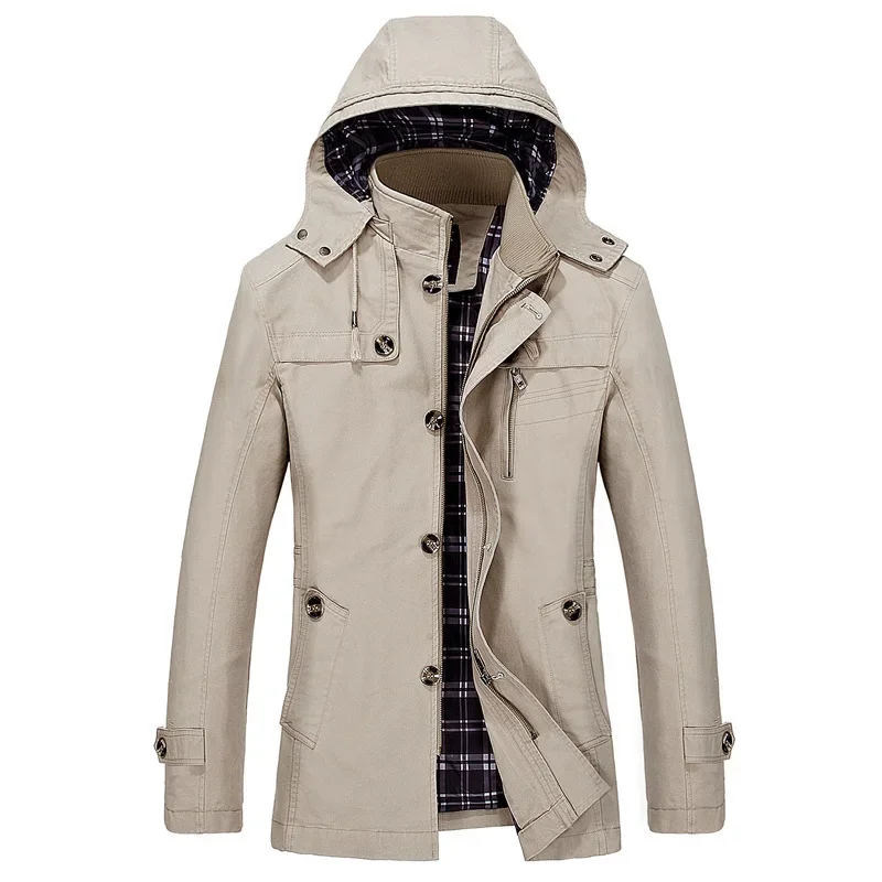 Men trench coat warmth coat casual men jacket Hooded Casual Trench Jackets Spring Autumn Long Jackets Cotton Size 5XL