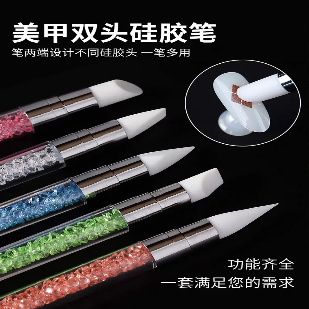 5Pcs/Set Nail Art Pen Dual-ended Silicone Flower Sculpture Pen Acrylic Adjustable Glue Handle Embossing Pen Dotting Brush Tools 3