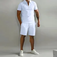 Summer New style Men’s Fashion Trend Fitness Sports Loose Short Sleeve Shorts Suit Men’s Casual Solid Color POLO Shirt