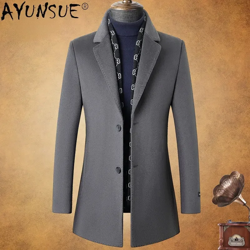 

Высококачественное зимнее пальто для мужчин, толстый теплый двухсторонний плащ средней длины из 70%-ной шерсти с гусиным пухом, мужские куртки, пальто