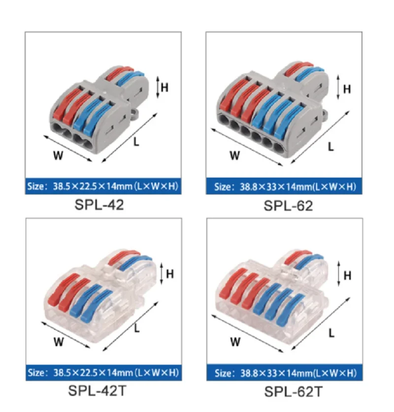 

Boxed SPL-42/62 Quick Wire Connector Universal Compact Splitter Push-in Cable Connectors Fast Conductor Wiring Terminal Block
