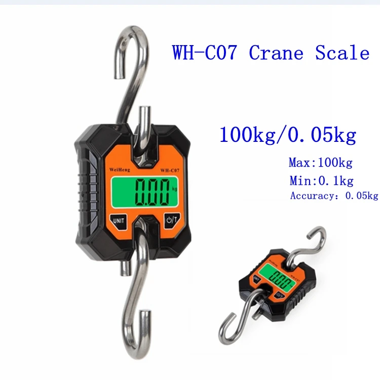 Description Picture 2 of item100kg Mini Electronic Crane Scale Heavy Duty Hanging Weighing Hook Steelyard Portable LCD Industrial Livestock Scales 250kg