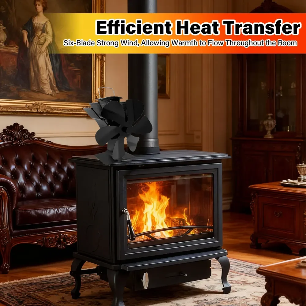 6-Blade Heat Powered Stove Fan for Wood Log Burner Fireplace Quiet Environmental Heater Tool Efficient Heat Distribution