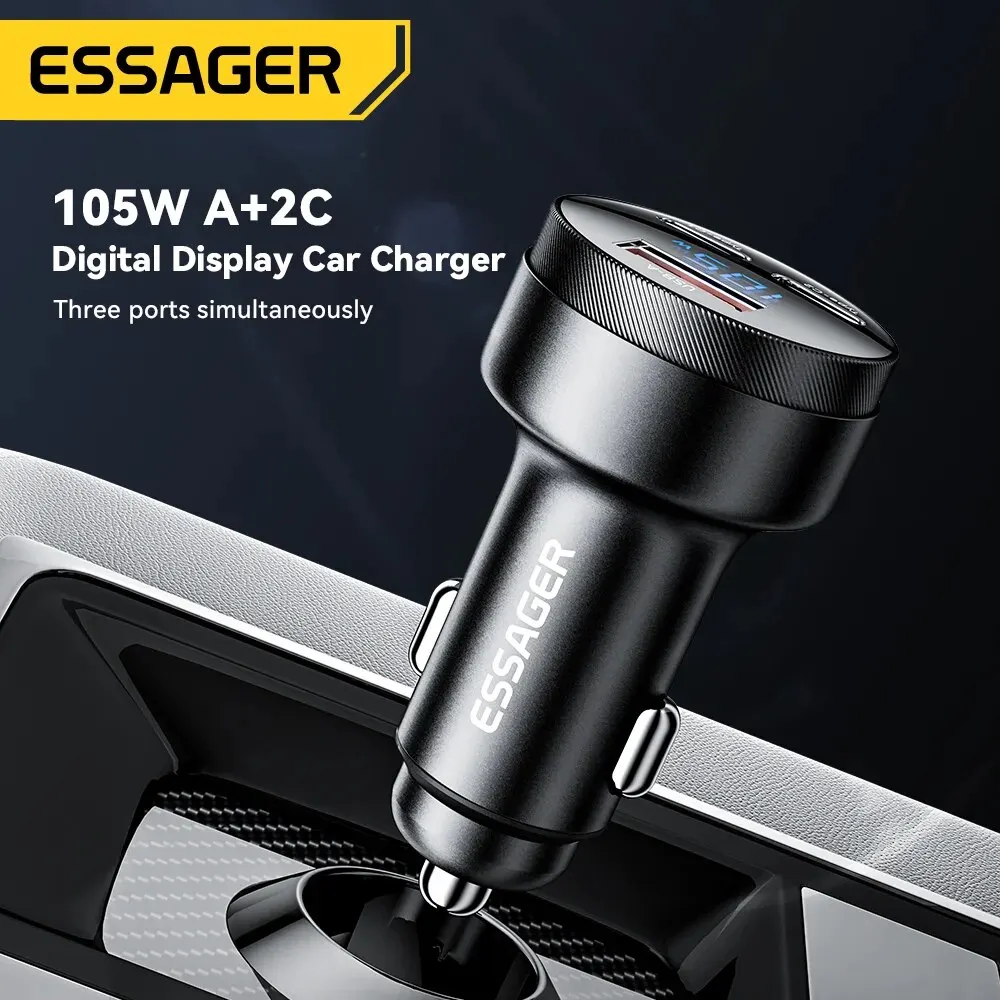 Essager 105W USB Car Charger Quick Charge 4.0 QC4.0 QC3.0 QC SCP PPS PD USB Type C Fast Charging iPhone 14 15 Xiaomi Phone