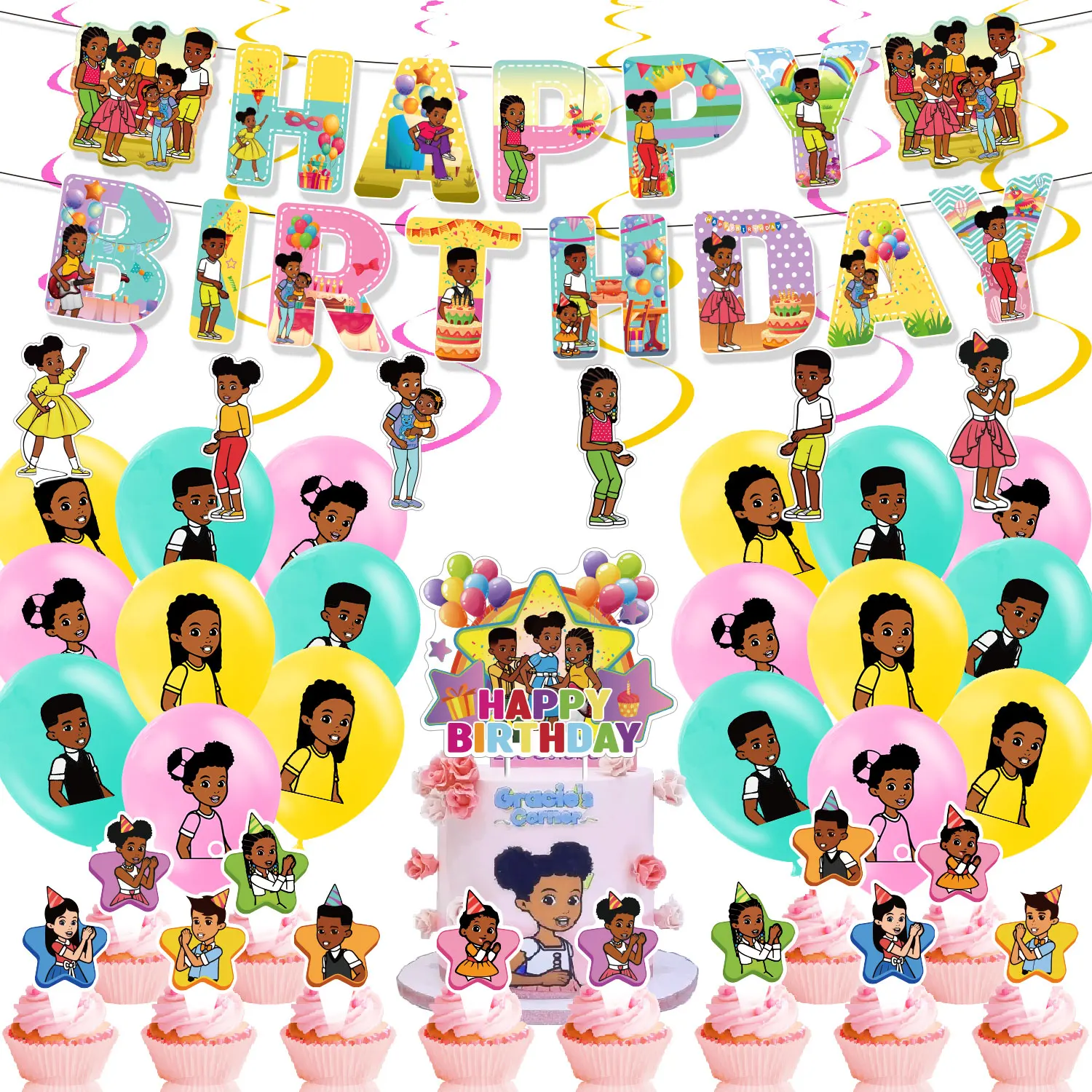 Gracies Corner Party Decorations Banner Balloons Caketopper Grace