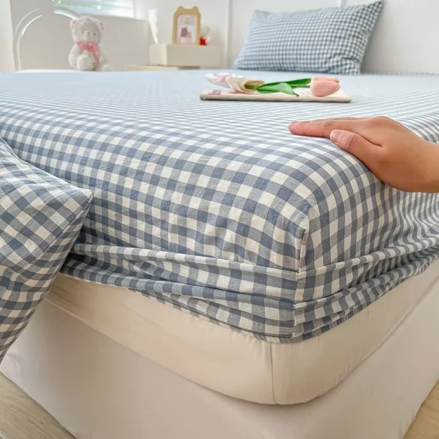 Drap-housse en coton lavé, antidérapant, avec bande élastique autour du matelas, housse de lit et taie d'oreiller 1