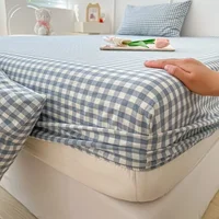 Washed Cotton Fitted Sheet Non Slip Fitted Sheet Elastic Band Around Mattress Cover Bed Cover And Pillowcase 1