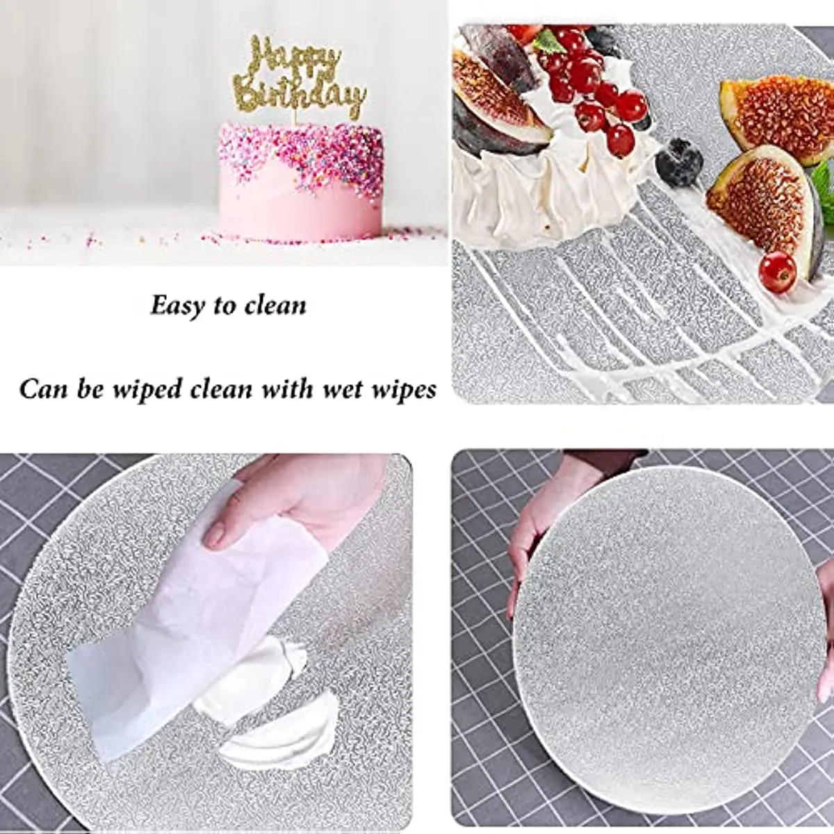 Round Cake Boards with Scraper, Silver Foil, Round Cake Circles, Base Cardboard, Reusable for Baking, 6,8,10,12Inch, 4Pack