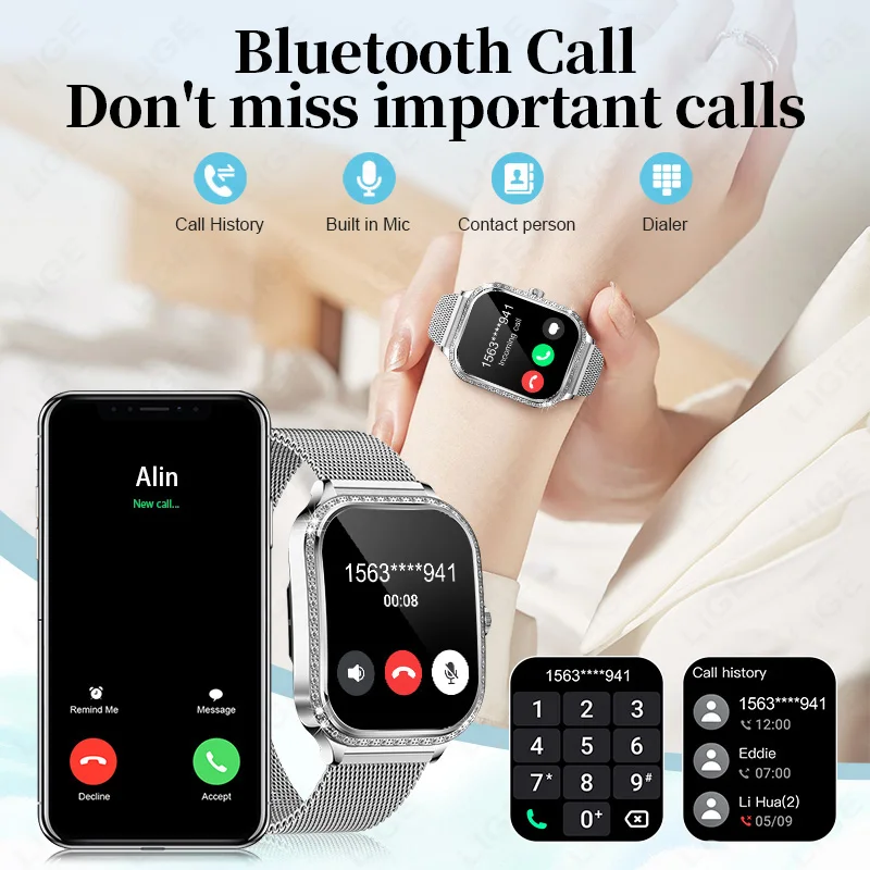LIGE Smart Watch Women Sports Fitnes AI Voice Control Full Touch Smart Bracelet Bluetooth Call Waterproof Fashion Ladies Watches
