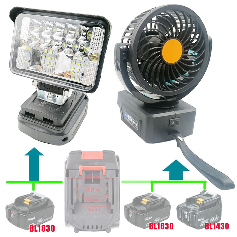 LED Work Lights Flashlights Electric Torch Spotlight Mini Fan for Makita 14.4V 18V Li-ion Battery Adapter BL1830 Hongsong Jingmi exterior led flood lights
