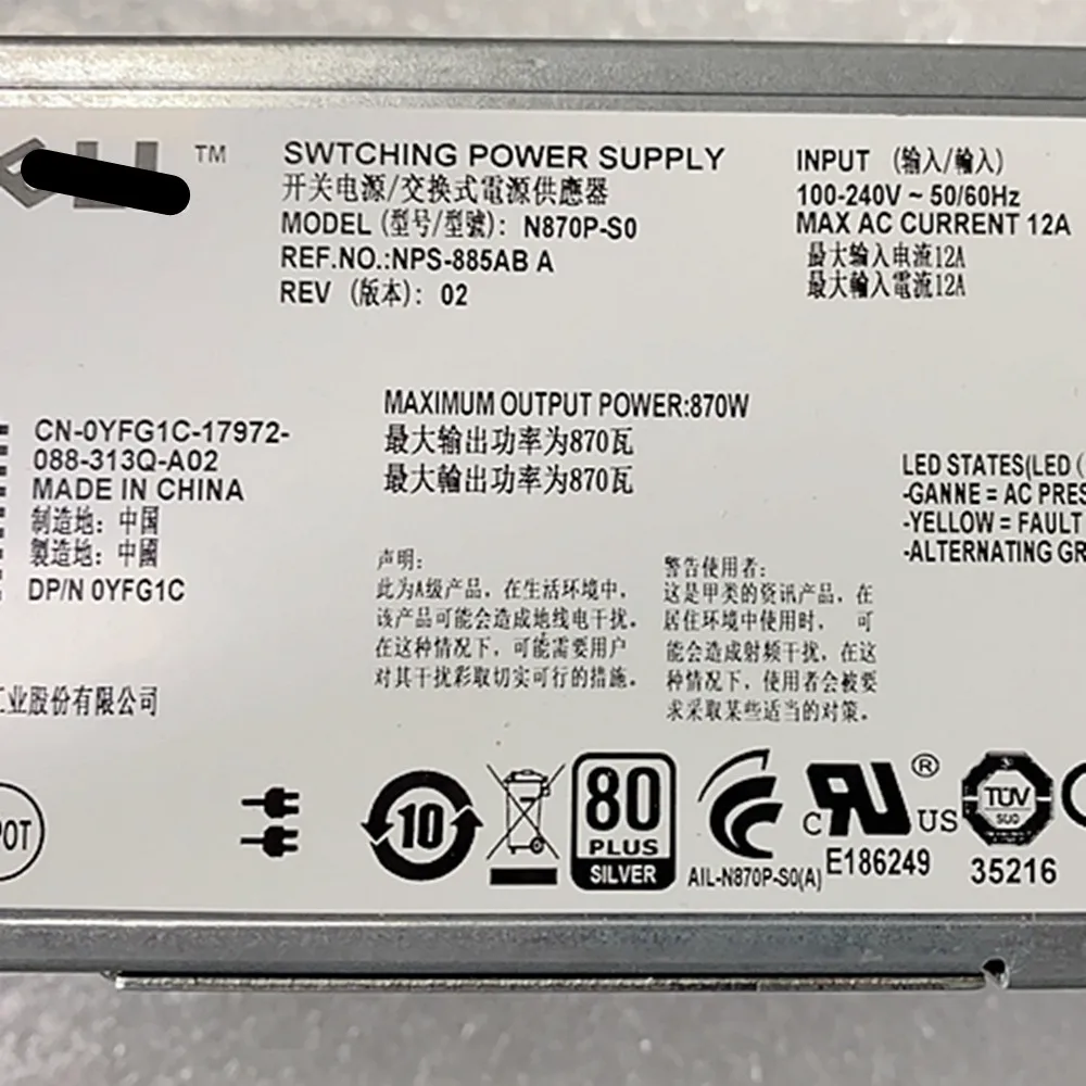 Loja Original 870w N870p-s0 Nps885ab a Yfg1c 7nvx8 0yfg1c 07nvx8 12v 71a para Dell R710 Fonte de Alimentação do Servidor y - Imagem 5