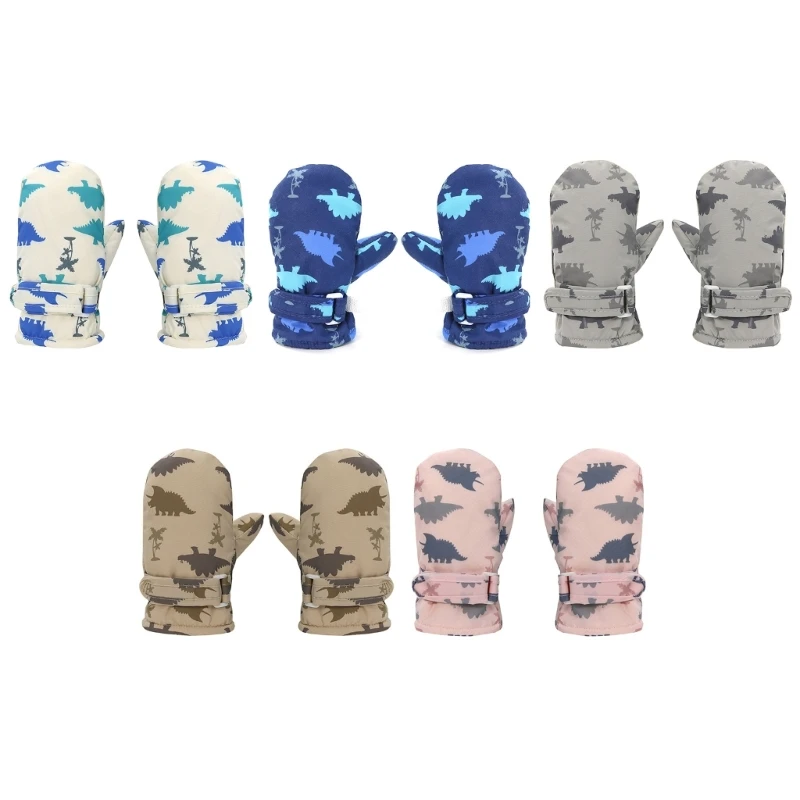 

Non slip and Windproof Kids Ski Gloves Dinosaur Print Mittens Quick Drying