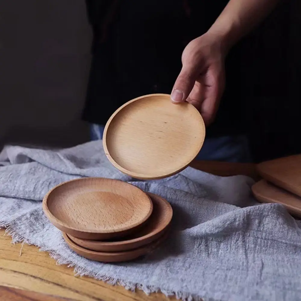 Wood Plate Cute Cartoon Cat Bear Solid Wood Fruit Dishes Tea Tray Dessert Dinner Plate Tableware For Serving Kids Baby