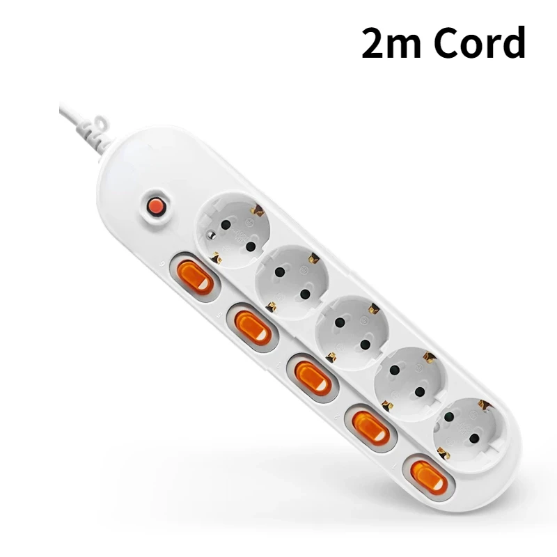 Enhanced Power Strip with Surge Protection - EU Plug, Multiple Outlets, Independent Control Switches, Long-Duration Cord