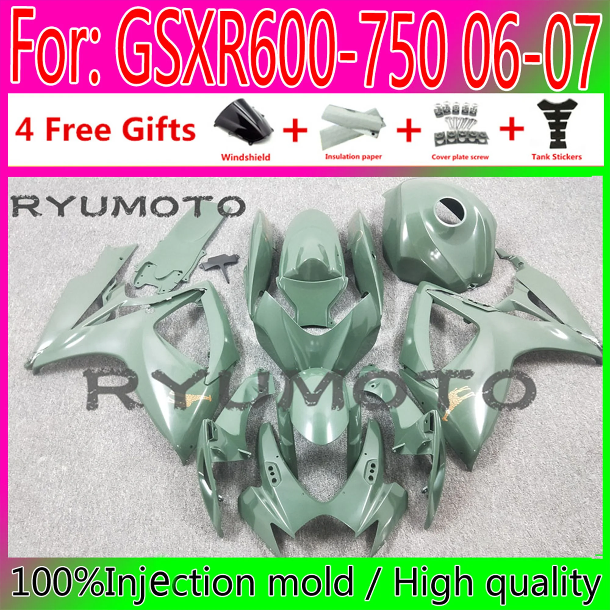 

New Motorcycle Injection Fairing Bodywork For Suzuki GSXR600 06 07 GSXR750 2006 GSX-R750 2006 - 2007 K6 Fairings green
