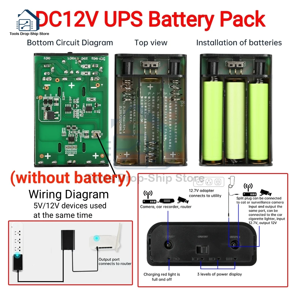 DC5V 12V Uninterrupted Power Supply 18650 Lithium Battery Case DIY Power Bank Box UPS for House Router Cellphone Tablet Modem dc power supply,uninterruptible power supply,portable ups,mini ups