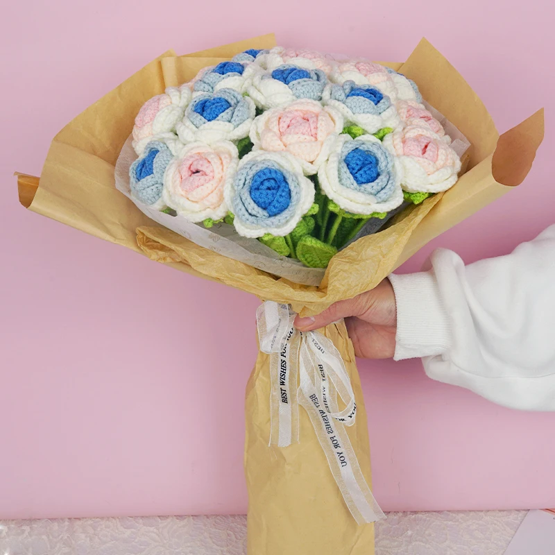 6pcs Knitted Rose Handmade DIY Woolen Crochet Artificial Flower