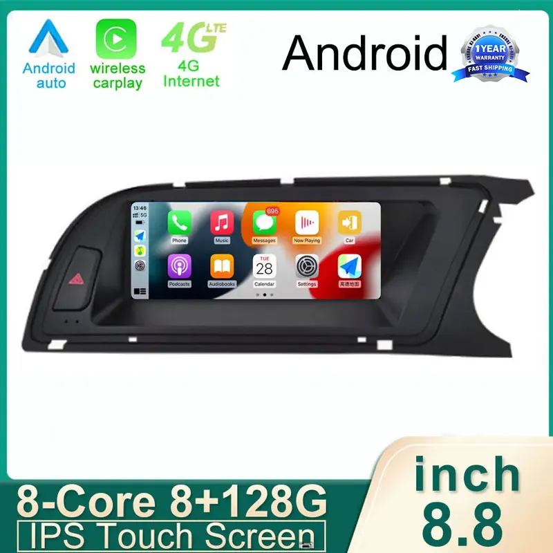 RHD 8.8 인치 안드로이드 14 터치 스크린, 아우디 A4 A4L B8 2013-2016 자동차 액세서리, 카플레이 모니터, 멀티미디어 오디오 라디오 플레이어