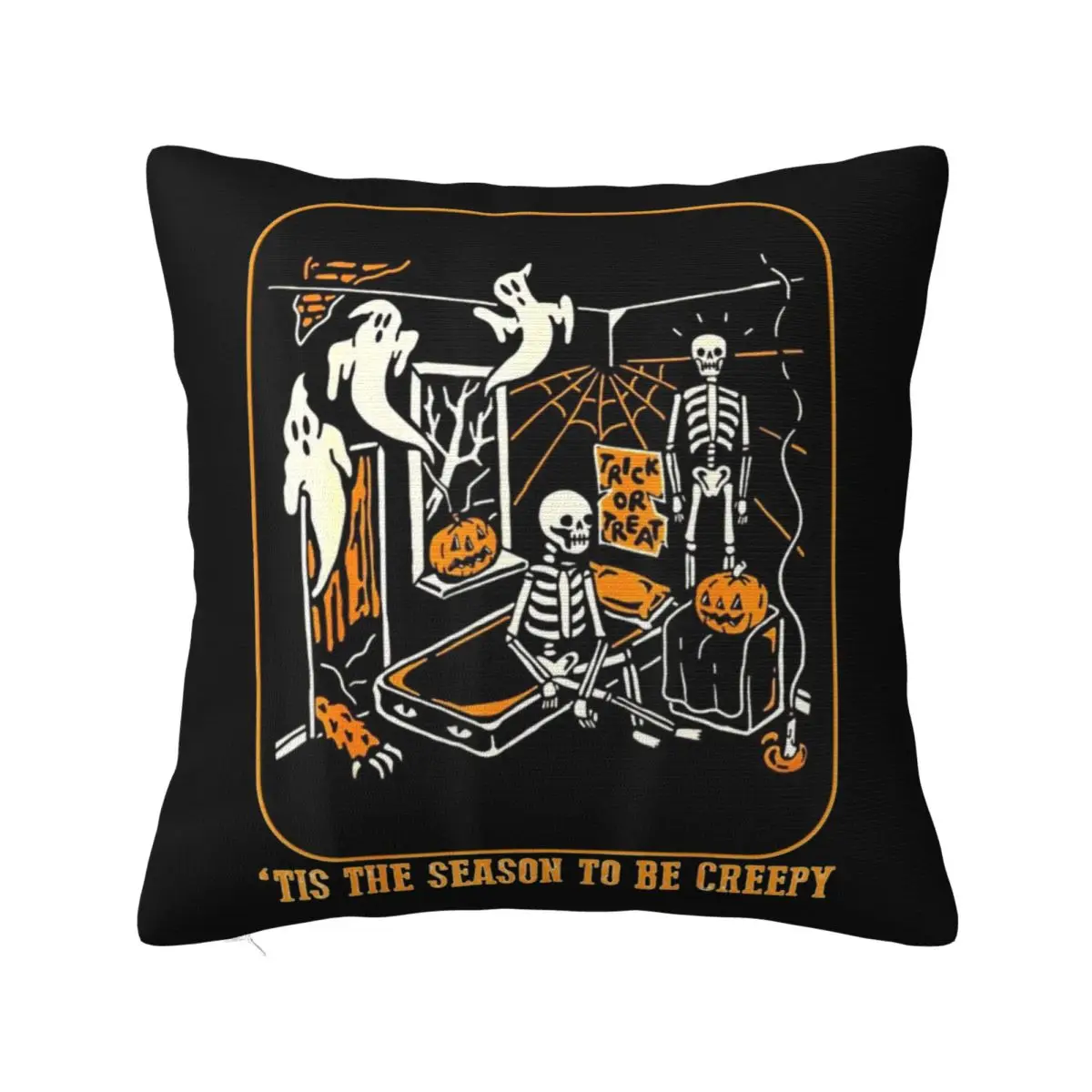 

Halloween Skull Skeleton Decorative Pillow Cover Tis The Season To Be Creepy Throw Pillow Case Cover Square Multi-Size Wholesale