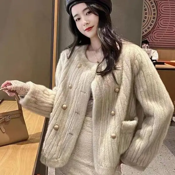 

Пальто из искусственного меха, женские куртки с круглым вырезом и длинным рукавом, двубортное повседневное приталенное пальто со вставками, верхняя одежда на осень и зиму 2024