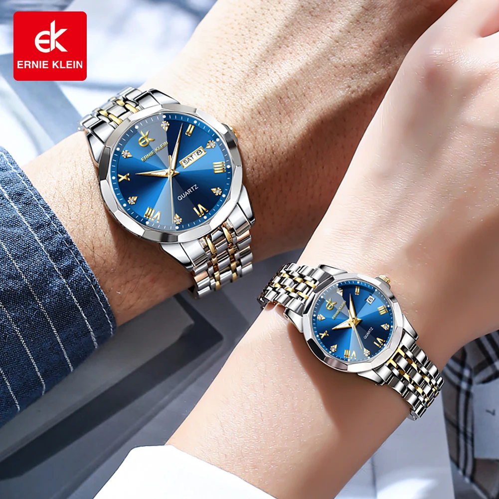 ERNIE KLEIN Couple Watches Trend Fashion Luxury His and Her Watche Waterproof Luminous Date Week Anniversary Gift Original Watch