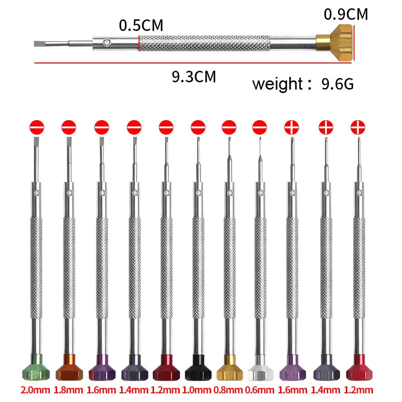 0.6mm-2.0mm 새로운 시계 제조 업체 스크루 드라이버 시계 안경 플랫 블레이드 크로스 블레이드 스크루 드라이버 시계 액세서리 수리 도구 키트