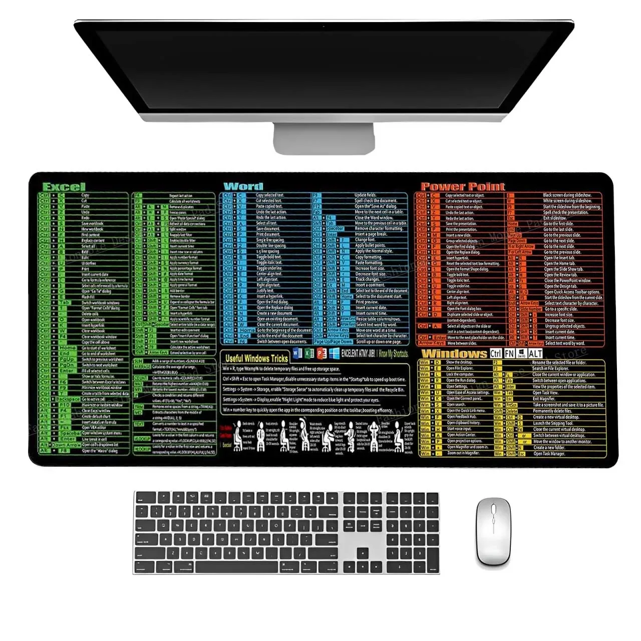 Excel、Word、PowerPoint、Windows、Officeのショートカットキー、マウスパッド、デスクマット、チートシート、マウスパッド、オフィスユーザー、ソフトウェアエンジニア向け