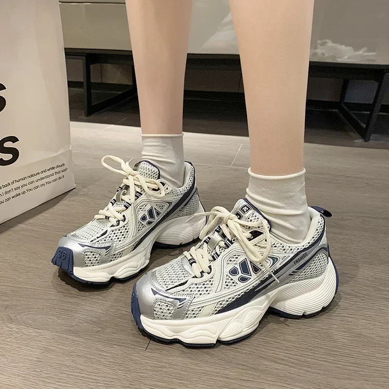 

Women Chunky Platform Sneakers Lace Up Mesh Breathable Sport Walking Shoes Casual Fashion Running Tennis for Student