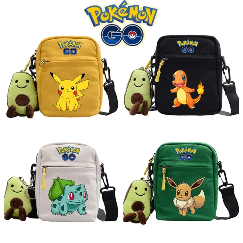 

Anime Pokemon Children Shoulder Diagonal Bags Pikachu Figure Print Canvas Small Square Bag Men Women's Backpack Christmas Gifts