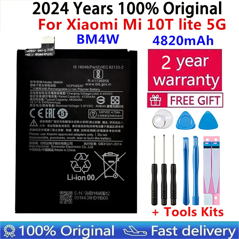 

2023 Years 100% Original High Qulity 4820mAh BM4W Battery For Xiaomi Mi 10T lite 5G Batteries Bateria+ Free tools