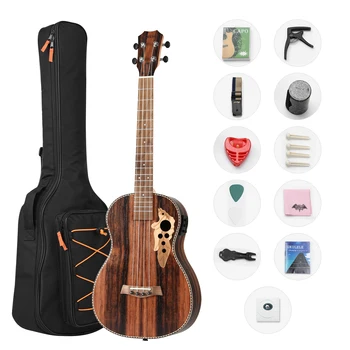 30 Inch All Blackwood Baritone Acoustic Electric Left Hand Ukulele With Truss Rod with EQ with Gig Bag,Strap,Nylon String