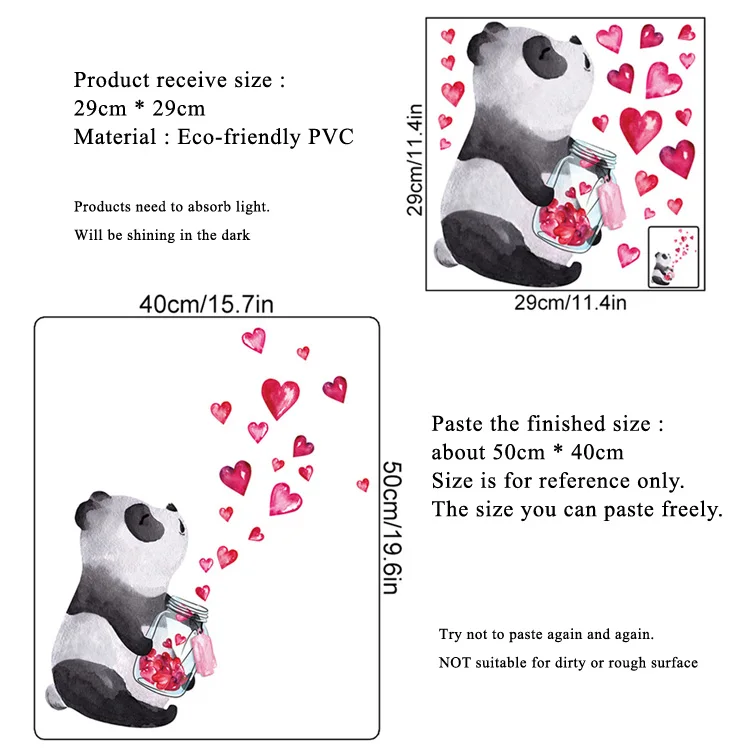 Description Picture 2 of itemCartoon Panda Baby Heart Wall Sticker Bedroom For Home Decoration Kids Room Wallpaper Glow In The Dark Self-adhesive Stickers