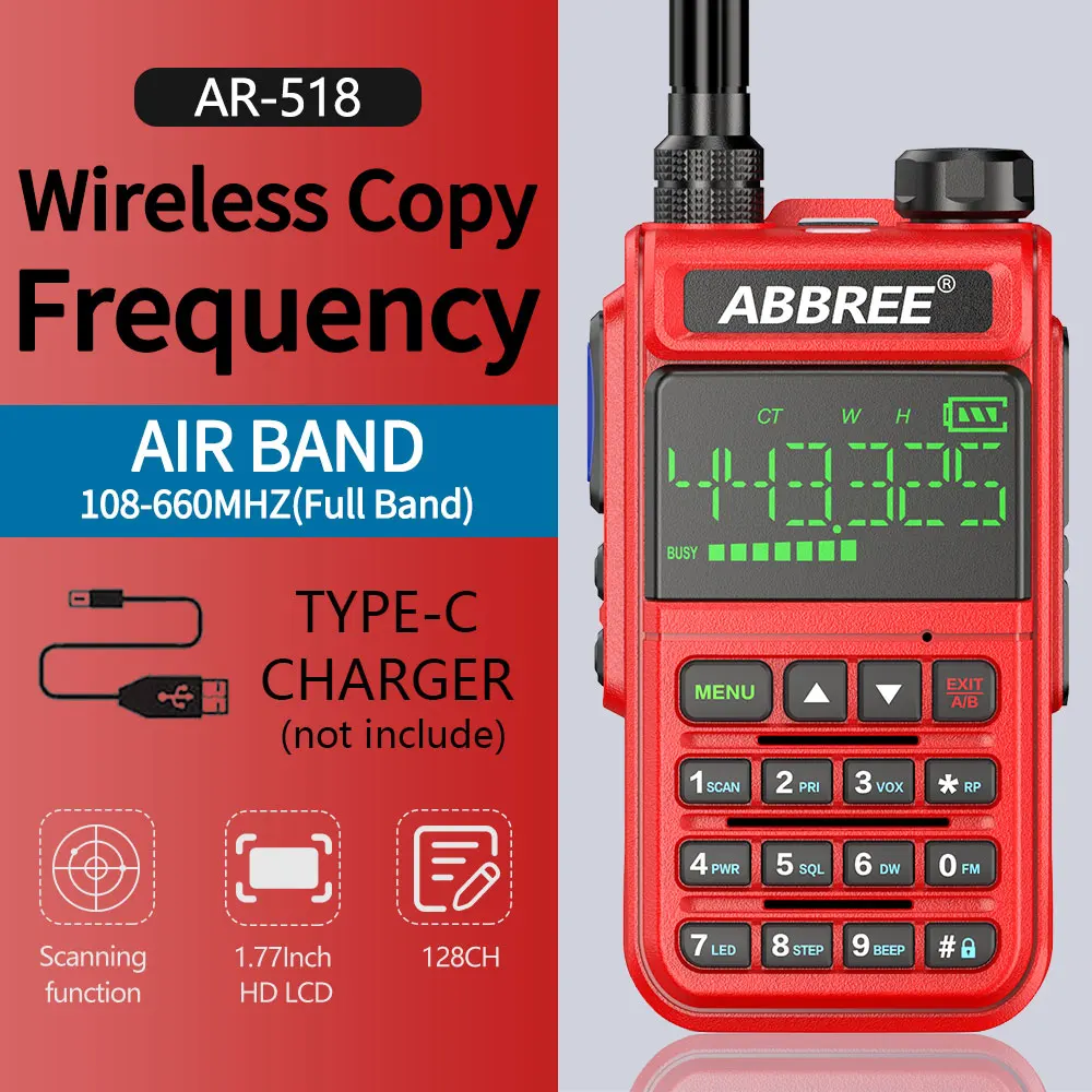 ABBREE AR-518 108-660MHz Air Band Автоматическая Беспроводная радиостанция с частотой