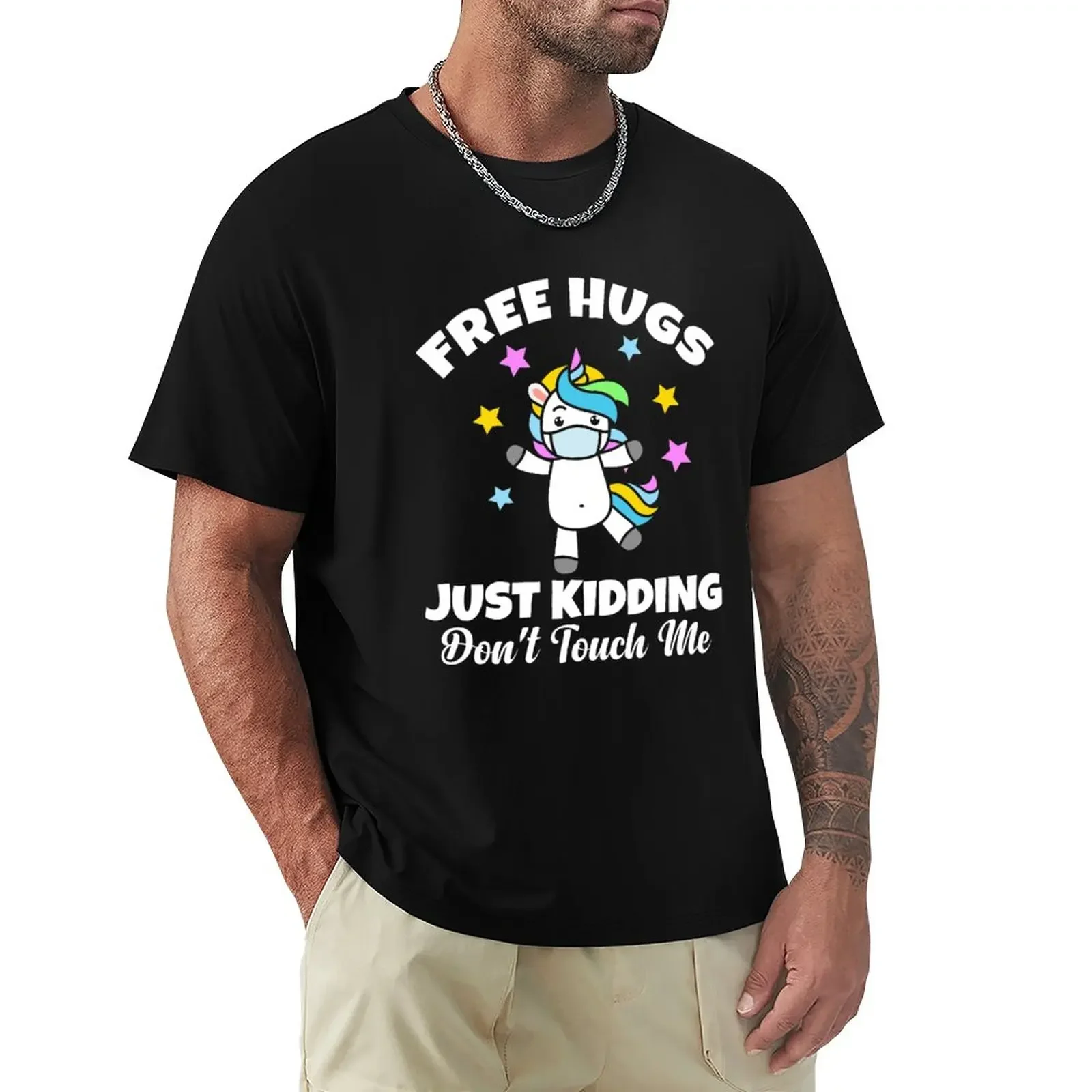 Free Hug Just Making Don'T Touch Me Unicorn Funny T-Shirt Vintage Oversize Summer Top Magliette Da Uomo