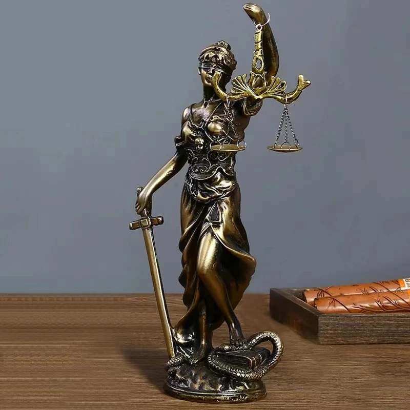 ERMAKOVA European Antique Bronze Greek Justice Goddess Statue Fair Angels Resin Sculpture Ornaments Desktop Home Decoration Gift