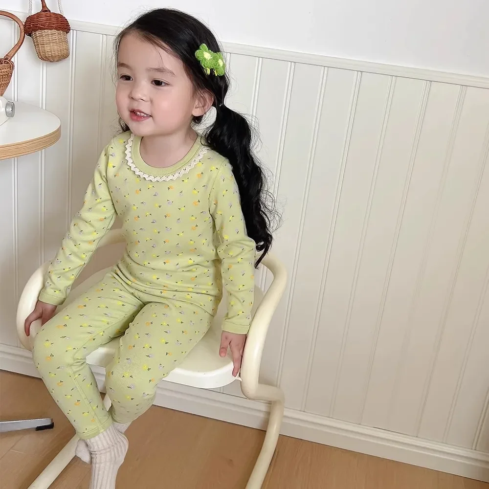 Mädchen-Pyjama-Set mit Blumenmuster – lange Unterhosen und Hosen für Frühling/Herbst, weiche, warme Baby-Nachtwäsche, süße Kinder-Hauskleidung (2-teilig) – Detail 4