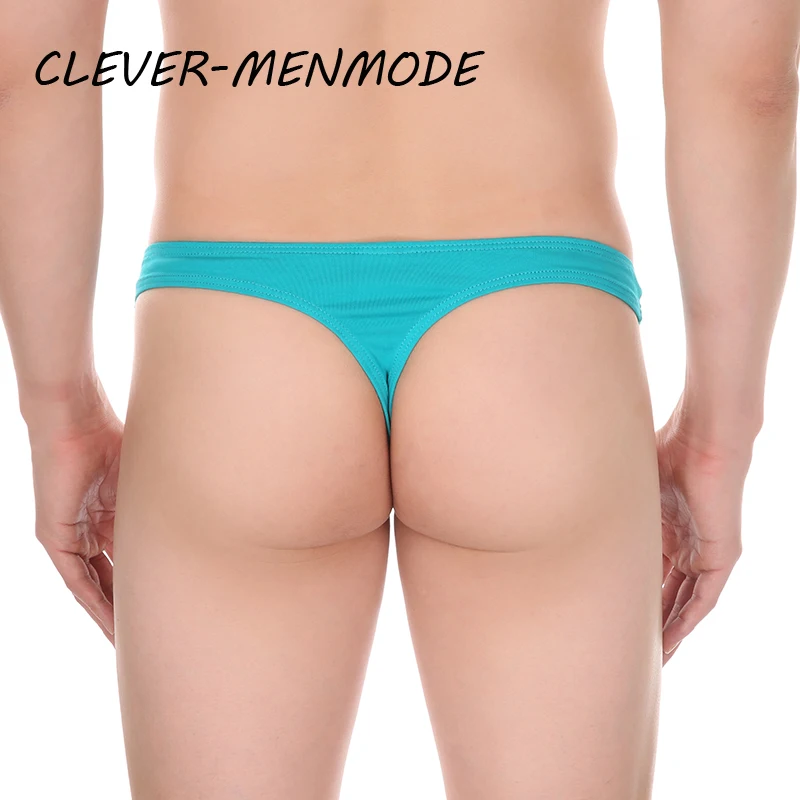 CLEVER-MENMODE Men's Sexy Cotton Low Rise Thong Ultra Thin G String T Back Lingerine Penis Pouch Micro Mini Brazilian Panties