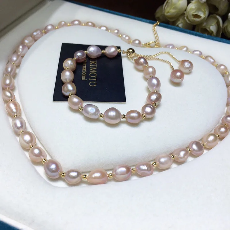 

Natural 7-8mm freshwater pearl baroque necklace set women's Korean version niche design sense fashion versatile